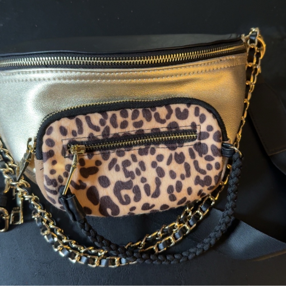 Steve Madden Gold and Leopard Crossbody Bag